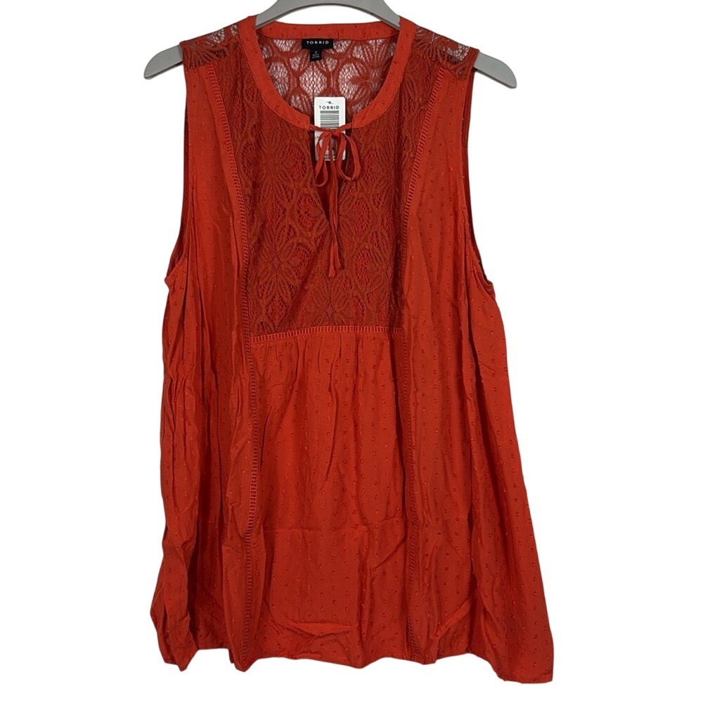 Torrid Sleeveless Swiss Dot Crochet Blouse Relaxed Fit Womens Size 2 (2X 18) NWT